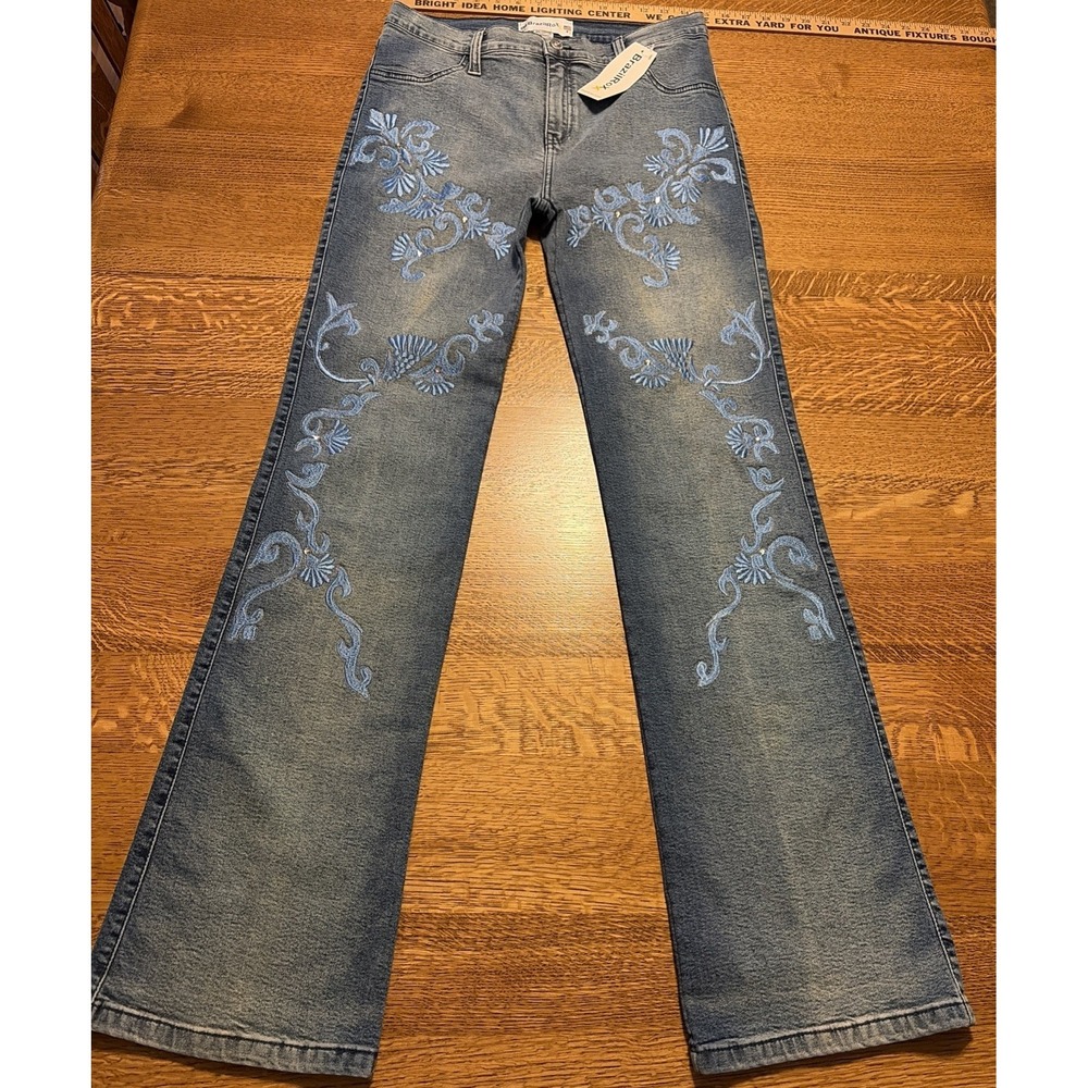 Brazil Roxx Women's Embroidered Floral Blue Mid Rise Flare Jeans Sz 8 (30x34)NWT